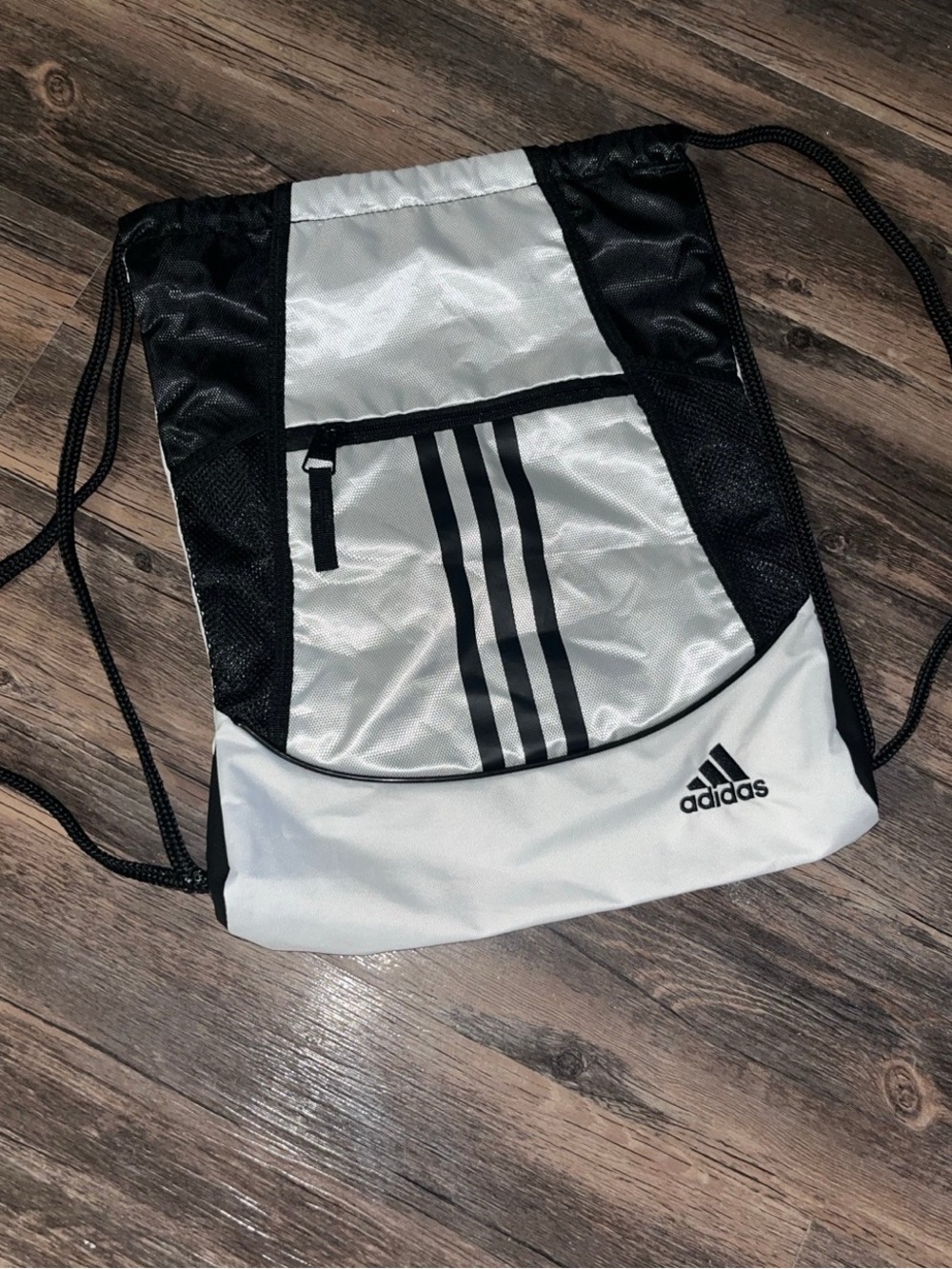 adidas Black and White Drawstring Gym Sack with Front Zip